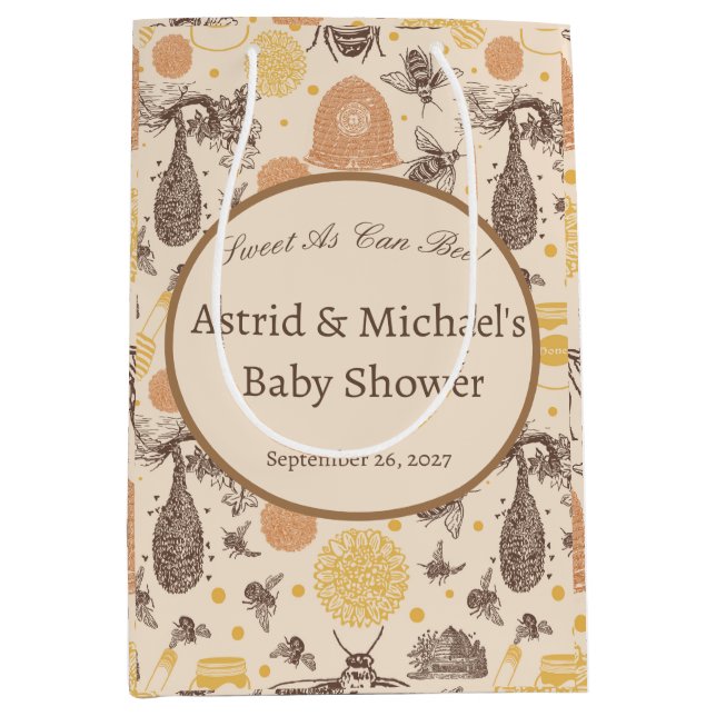 Vintage Honey Bumblebee Baby Shower  Medium Gift Bag (Front)