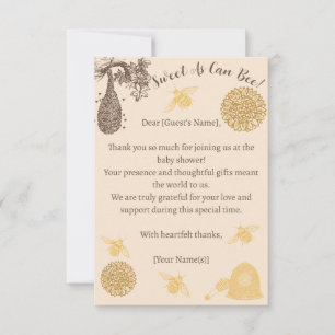 Vintage Honey Bumblebee Baby Shower Thank You Card