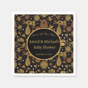 Vintage Honey Bumblebee Black Baby Shower  Napkin