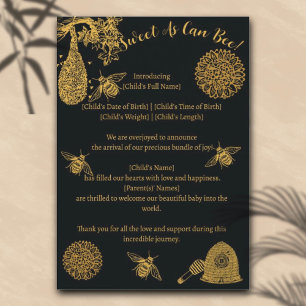 Vintage Honey Bumblebee Black Birth Announcement