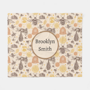 Vintage Honey Bumblebee Fleece Blanket