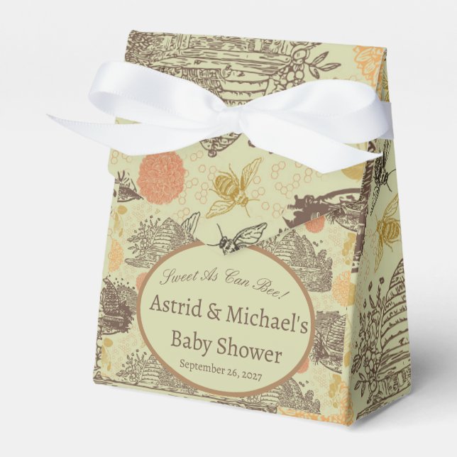 Vintage Honey Bumblebee Sage Baby Shower  Favour Box (Front Side)
