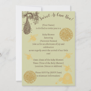 Vintage Honey Bumblebee Sage Baby Shower  Invitation
