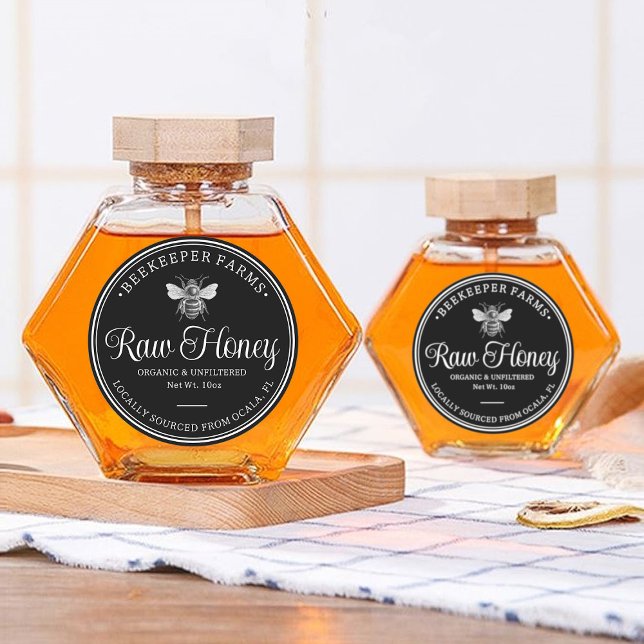 Vintage Honey Jar Label Bee Apiary Round Sticker (Creator Uploaded)