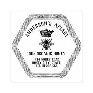 Vintage honey queen  bee apiary honey jar labellin rubber stamp