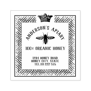 Vintage honey queen  bee apiary honey jar labellin rubber stamp