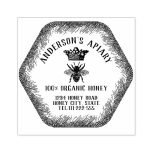 Vintage honey queen  bee apiary honey jar labellin rubber stamp