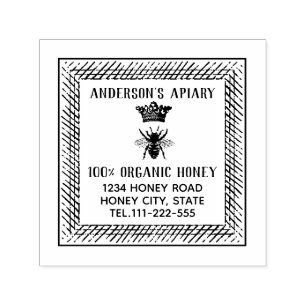 Vintage honey queen bee apiary honey jar labellin self-inking stamp