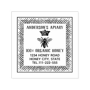 Vintage honey queen  bee apiary honey jar labellin self-inking stamp