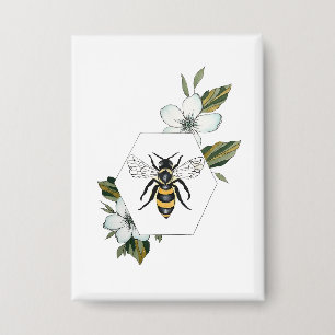 Vintage Honeybee and Floral Hexagon Aesthetic