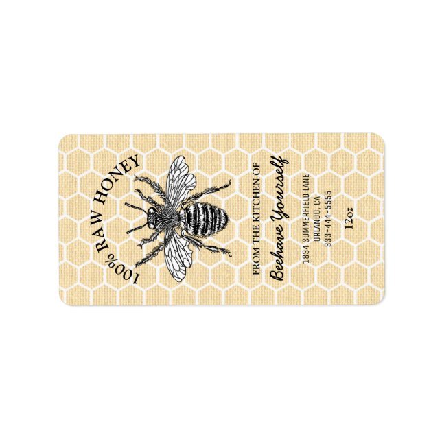 Vintage Honeybee Honey Jar Label (Front)