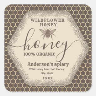 Vintage honeybee script honey jar label