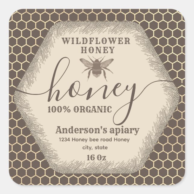 Vintage  honeybee  script honey jar label (Front)