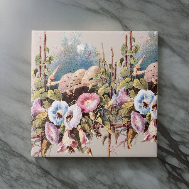 Vintage HoneyBees Flower Garden Pastels | Tile (Creator Uploaded)