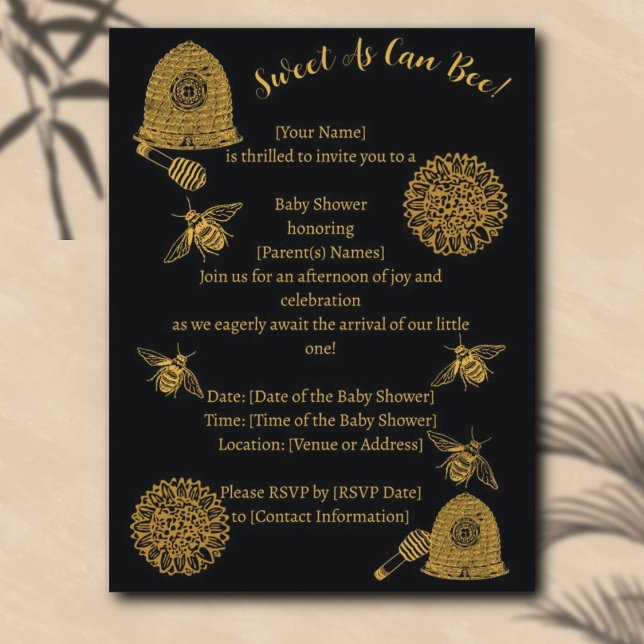Vintage Honeycomb Baby Shower | Black Gold Invitation Postcard (Creator Uploaded)