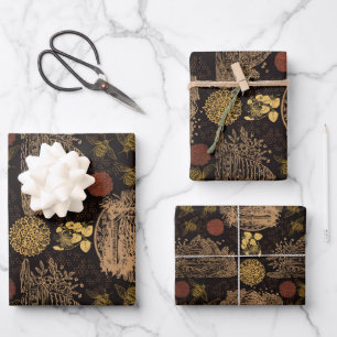 Vintage Honeycomb Bee Black Wrapping Paper Sheet