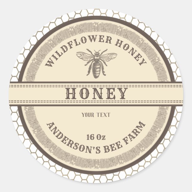 Vintage honeycomb bee honey jar label  (Front)