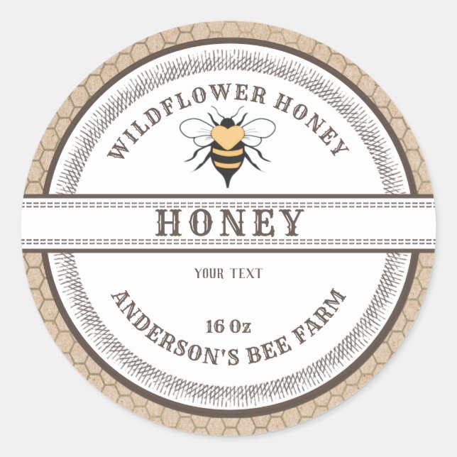 Vintage honeycomb bee honey jar label  (Front)