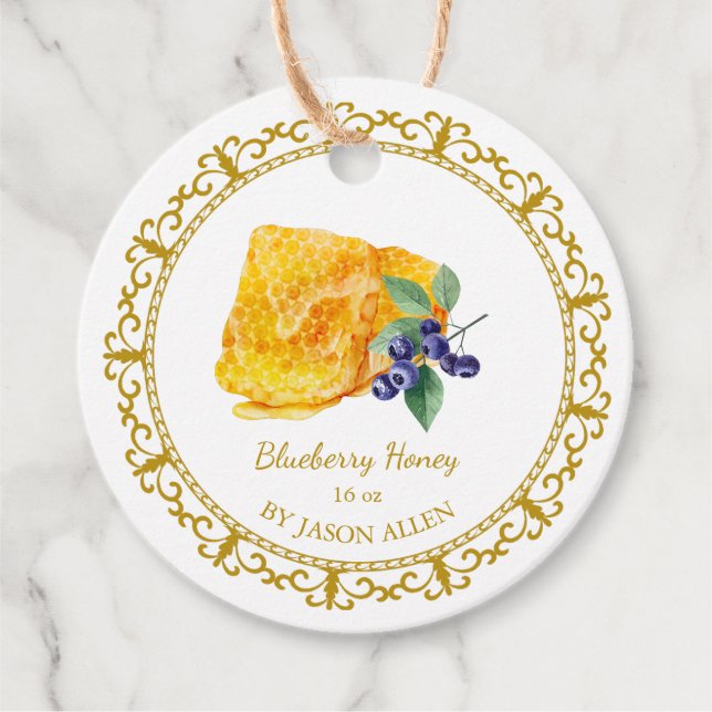 Vintage Honeycomb Blueberry Infused Honey Hang Tag (Front)