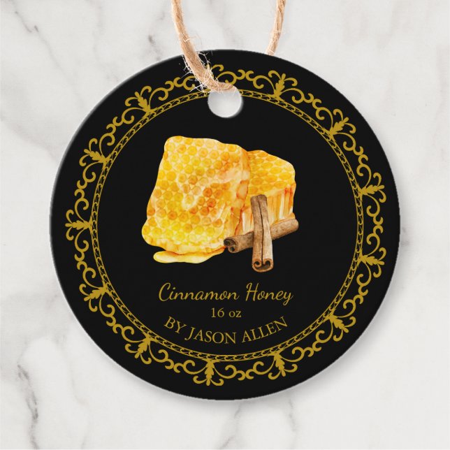 Vintage Honeycomb Cinnamon Infused Honey Hang Tag (Front)