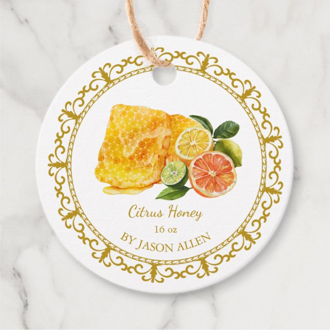Vintage Honeycomb Citrus Infused Honey Hang Tag (Front)