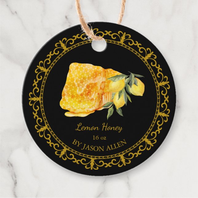 Vintage Honeycomb Lemon Infused Honey Hang Tag (Front)