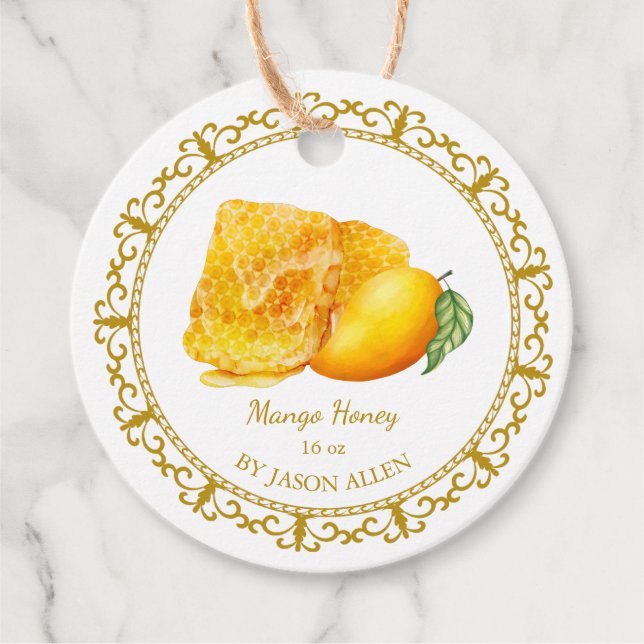 Vintage Honeycomb Mango Infused Honey Hang Tag (Front)