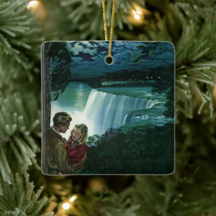 Vintage Honeymoon Love, Newlyweds at Niagara Falls Ceramic Tree Decoration