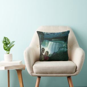 Vintage Honeymoon Love, Newlyweds at Niagara Falls Cushion
