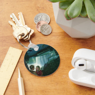 Vintage Honeymoon Love, Newlyweds at Niagara Falls Key Ring