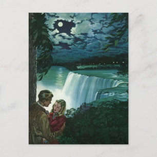 Vintage Honeymoon Love, Newlyweds at Niagara Falls Postcard