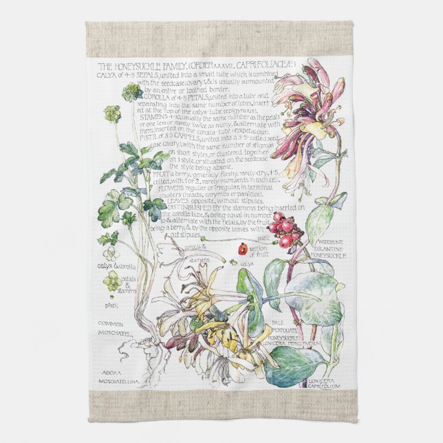 Vintage Honeysuckle Flowers Kitchen Towels (Vertical)