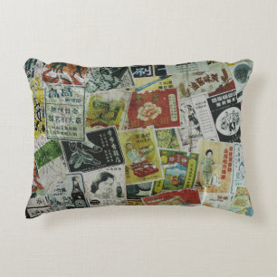 Vintage Hong Kong advertisement wall. Decorative Cushion