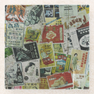Vintage Hong Kong advertisement wall. Glass Coaster