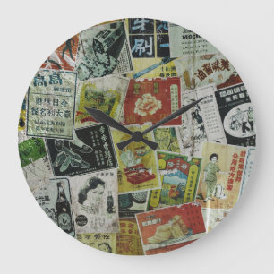 Vintage Hong Kong advertisement wall. Large Clock
