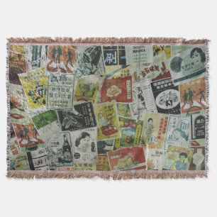 Vintage Hong Kong advertisement wall. Throw Blanket