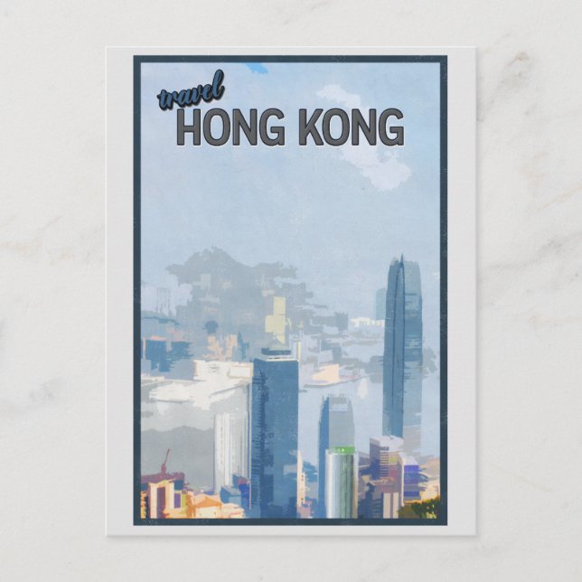 Vintage Hong Kong City Skyline Travel Postcard (Front)