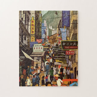 Vintage Hong Kong Street Market Design Jigsaw Puzzle