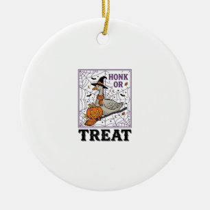Vintage Honk Or Treat Witch Goose Halloween Shirt_ Ceramic Tree Decoration