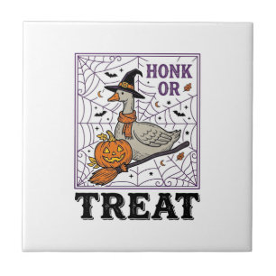 Vintage Honk Or Treat Witch Goose Halloween Shirt_ Tile