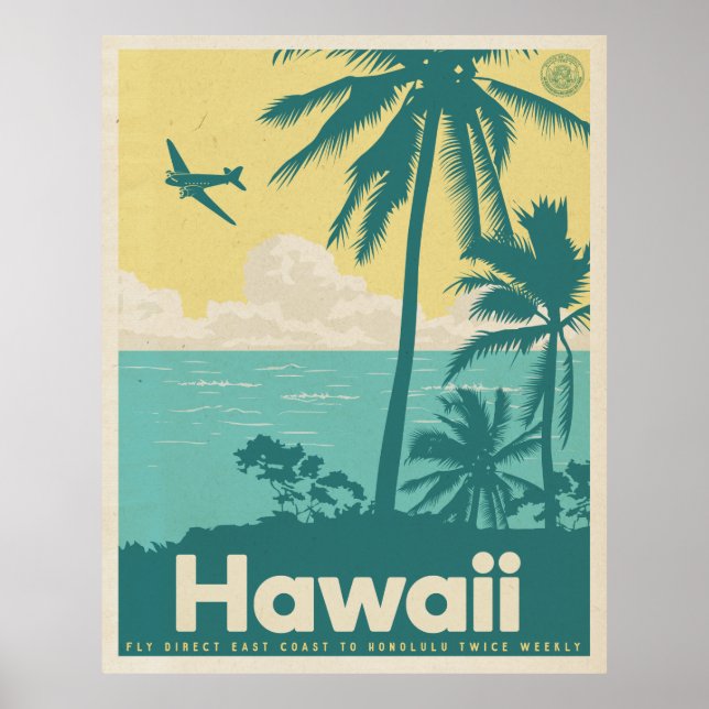Vintage Honolulu Aviation Travel Poster (Front)