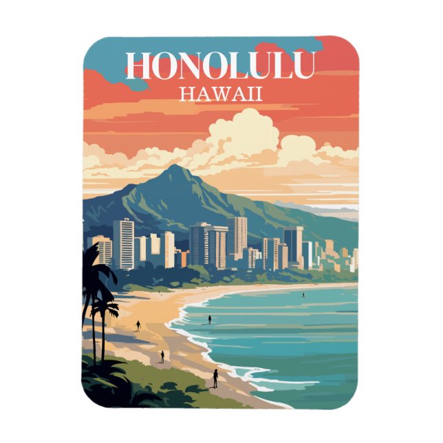 Vintage Honolulu Hawaii Travel Souvenir Magnet (Vertical)