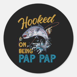 Vintage Hooked On Being Pap Pap Funny Fishing Fath Classic Round Sticker