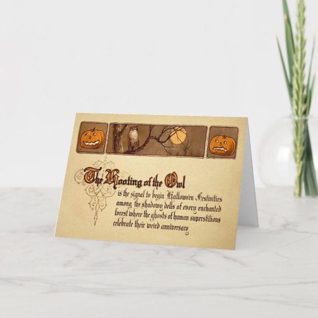 Vintage Hooting Owl Halloween Card (Front)