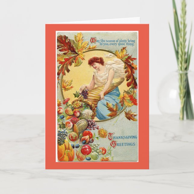 Vintage Horn Of Plenty Thanksgiving Card (Front)
