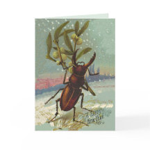 Vintage Horned Beetle & Mistletoe Happy New Year