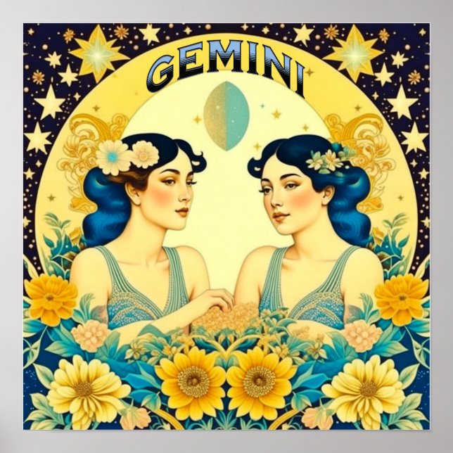 Vintage Horoscope Sign Gemini Twins Celestial (Front)
