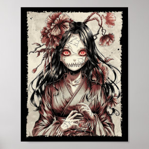 Vintage Horror Anime Girl Manga Japanese Creepy Ha Poster