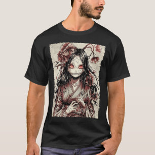 Vintage Horror Anime Girl Manga Japanese Creepy Ha T-Shirt