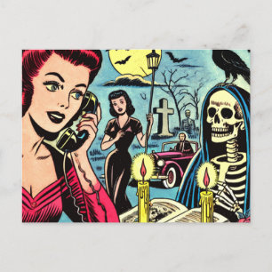 Vintage Horror Comics Illustration Postcard